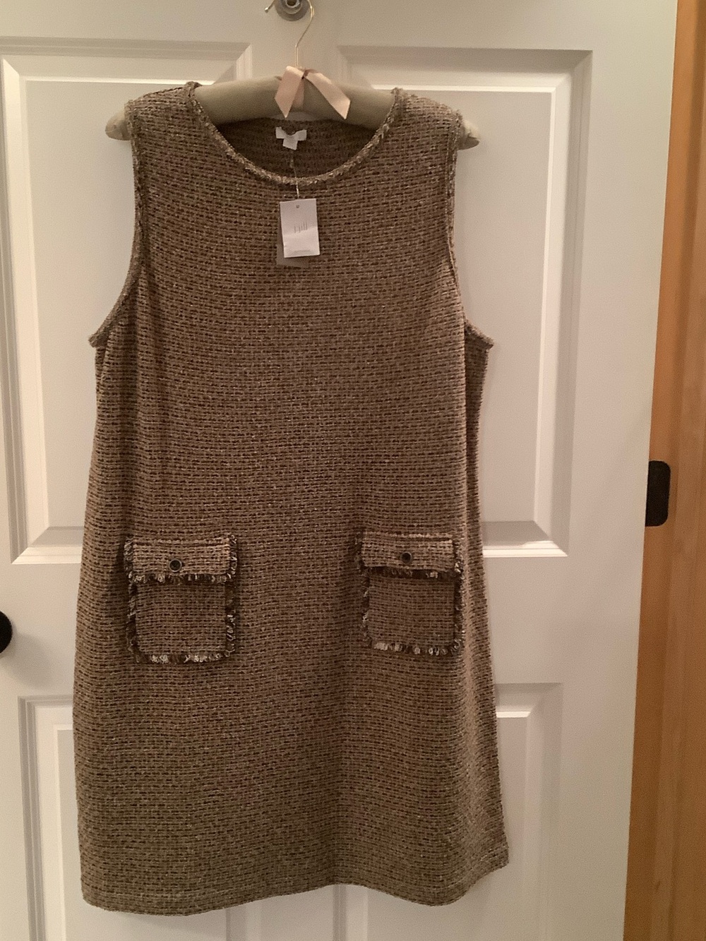J. Jill Taupe Tweed Sleeveless Shift Dress with Front Pockets